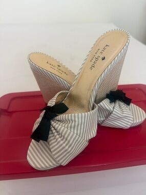 kate spade Striped Knot Wedge Sandals in Beige, White & Black